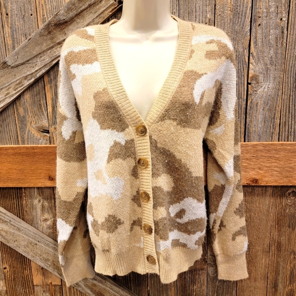 Lucky Brand Sweaters - LUCKY BRAND WOOL BLEND CAMO WOMEN'S CARDIGAN SWEATER SIZE LARGE $79.50